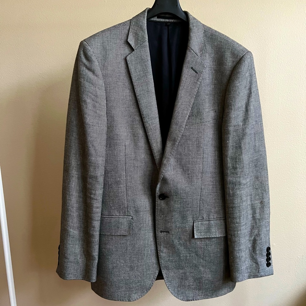 J Crew Ludlow Complete Suit in Grey Herringbone (38R) Linen and Cotton